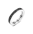 S925 sterling zilveren ring met een doorlopende rij glanzende zwarte zirkonia steentjes - Zwarte Nano Eternity Ring / 15CM