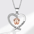 Collier cœur argenté avec pieds de bébé or rose et gravure 'I love you mom' pour maman - Pendentif Seul-Or Bicolore (Sans Chaîne)