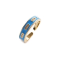Anillo abierto ajustable dorado con esmalte azul y detalles de circonitas brillantes - Abierto Ajustable / Azul