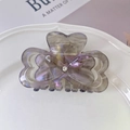 Bow-shaped acetate hair claw clip in gradient pearlescent purple gray with rhinestone - 1# Iridescent Gray