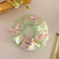 Chouchou à carreaux rose et vert avec nœuds et étiquette fleurie faite main, 11cm - Vert