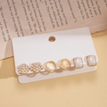 Set de 6 pendientes dorados con perlas, piedras ojo de gato y esmalte blanco - Juego de 6 Piezas / Juego Dorado (Pin de Plata)