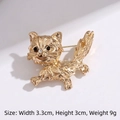 Golden cat-shaped alloy brooch with black rhinestones, size 3.3cm by 3cm - Gold Standing Cat