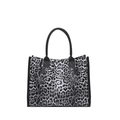 Bolso tote vintage con estampado de leopardo, asas negras y gran capacidad interior - Negro