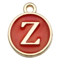 Golden round pendant with red enamel and white letter Z for DIY jewelry making - Letter Z Style / 1 Piece (12x14mm) / Red