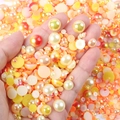 Mix of colorful half-round resin pearls for DIY nail art and phone case decoration - Half-circle Pearl Yellow Iridescent Series #a11 / 30 g