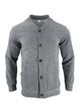 Close-up of grey knitted cardigan collar with size M label and fabric composition detail - S / Gray