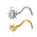 Nasenstecker in Silber und Gold mit Sonnenstern-Design und 4,6mm klarem Kristall - Goldfarbe Sonne Mit Zirkonia / 0.8x7mm
