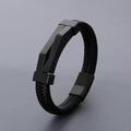 Men's minimalist braided black leather bracelet with matte black geometric metal clasp - 19cm / Style A Black (KB166229-KFC)