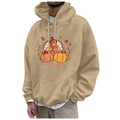 Khaki drawstring hoodie with Thanksgiving turkey and pumpkin print for men and women - S / Khaki Turkey Print (30)