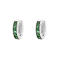 Silver S925 huggie earrings featuring five square-cut emerald green gemstones - Style 2 / White Gold (Style B)