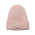 Pink chunky knit beanie for kids featuring a decorative bow in a soft pastel finish - 48-52cm / Pink