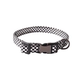 Adjustable black and white checkerboard pet collar with laser shiny finish and metal D-ring - Silver