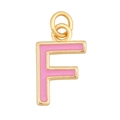 Golden letter F pendant with pink enamel finish and metallic jump ring for necklaces - Pink - Letter F