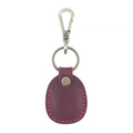 Burgundy leather AirTag keychain holder with metal ring and red stitching detail - Crazy Horse Wine Red