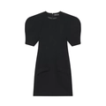 Vestido corto negro para mujer con mangas abullonadas y bolsillos decorativos - XS / Negro