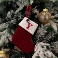 Red cable knit Christmas stocking with white cuff and embroidered letter Y with Santa hat - Style Y