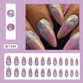 Faux ongles amande dégradés avec motifs nuages et effet laser aurore violet, 24 pièces - Nuages de Rêve (W1389)