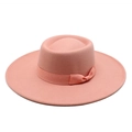 Classic coral pink wide brim wool fedora hat with matching ribbon bow for men and women - Dusky Pink