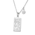 Detailed macro view of Virgo tarot rectangular pendant with zodiac symbol on steel chain - Virgo - Silver (ZJ3823)