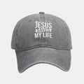 Vista frontale del cappello baseball grigio con stampa Jesus Saved My Life - Regolabile / Grigio