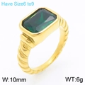 Golden twisted rope ring with rectangle green gemstone available in size 6 to 9 - Gold Ring Green Stone (KR111473-GC)