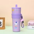 Purple stainless steel insulated tumbler with straw, silicone sleeve and cartoon charm - Purple UV Doll