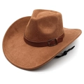 Sombrero de vaquero clásico en ante marrón con banda de cuero y barboquejo ajustable - M(56-58cm) / Caqui