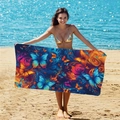 Rectangle microfiber beach towel with vibrant blue and orange butterfly print pattern - B64-Colorful Butterfly / 160cm x 80cm