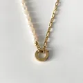Élégant collier en acier inoxydable plaqué or 14K avec perles d'eau douce et chaîne à maillons - Chaîne Cousue Fermoir Cercle Uni Or 14K (XNL0008-2)
