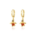 Cute golden animal hoop earrings with a red gemstone and polished sparkling zircon - Ruby Doll (Style 15)