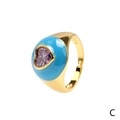 Golden open signet ring with blue enamel finish and purple heart-shaped zircon stone - Blue Enamel-Purple Heart Zirconia