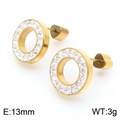 13mm gold plated stainless steel circular stud earrings with clear pave set zircon stones - Gold Round Pavé Zirconia Jewelry (KE110607-Z)