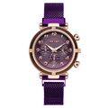 Elegant purple Milanese magnetic loop watch with rose gold dial and numeric markers - Purple Dial