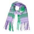 Thick purple and green checkered scarf with tassels and soft loop yarn texture - Purple Green