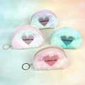 Rainbow plush heart coin purses with letter embroidery and metallic keyrings - Semi-circle Mixed Color
