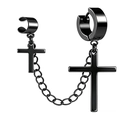 Ensemble de boucles d'oreilles noires en acier inoxydable avec croix et chaîne fine - Noir (1 Pièce)