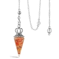 Cone pendulum necklace featuring orange crystal stones inside resin with a silver crown - Red Agate