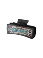 Black leopard print hair claw clip featuring blue MAMA lettering on white background - Black Leopard Blue MAMA (90155)