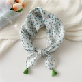 Light blue paisley linen square scarf with tassels for women stylish neckerchief - Small Dots Teardrop Flower Blue (Fringe)