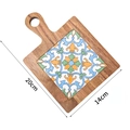 Square wood and ceramic coaster with Mediterranean pattern and handle dimensions - Acacia Wood Style 5