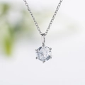 Elegant six-prong silver necklace with a brilliant round-cut sparkling cubic zirconia - Silver Small Zirconia