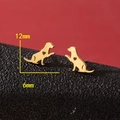 Golden minimalist puppy stud earrings with heart cutout and waving paw design - Standing Dog with Heart (784) / Gold