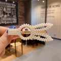 Handmade rabbit ear hair clip crafted with white faux pearls on golden metal base - 4# Rabbit Shape Pearl Clip