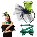 St. Patrick's Day green sequin mini top hat headband and satin bowtie set for parties - Light Green Ribbon Bowtie