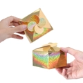 Golden holographic laser gift box with unique petal closure design for small items - Fine Sand Gold