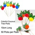 Colorful 10cm coconut tree bamboo fruit picks for tropical party decorations 50-pack - Honeycomb Coconut Tree Picks