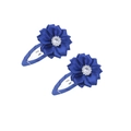 Pair of royal blue ribbon flower hair clips with white crystal centers for girls - Sapphire Blue