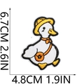 Detail of cartoon duck embroidery patch showing dense polyester threads and exact dimensions - No. 11 (Straw Hat Bag Duck)