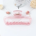 Elegant transparent pink glitter claw clip for hair styling in a minimalist design - Pearlescent Transparent Peach Red